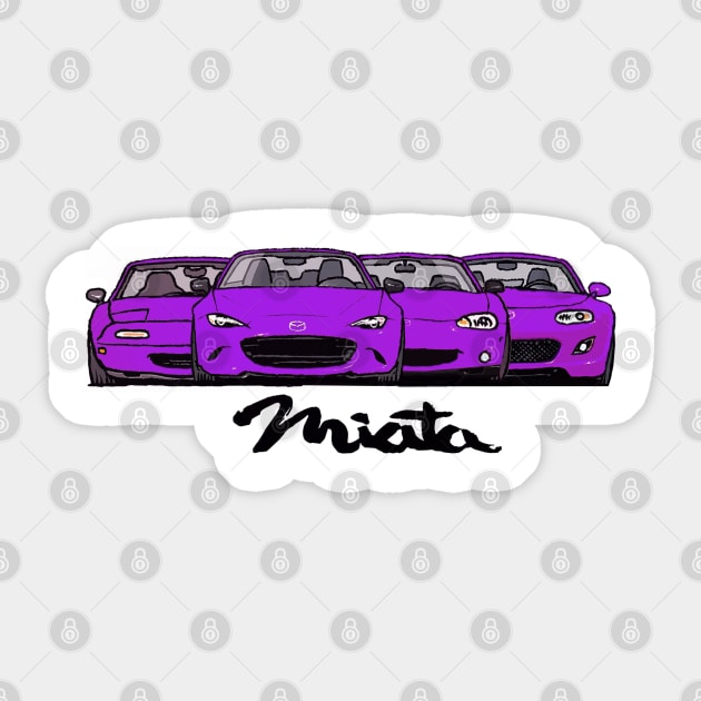 MX5 Miata Generations Purple Sticker by Woreth